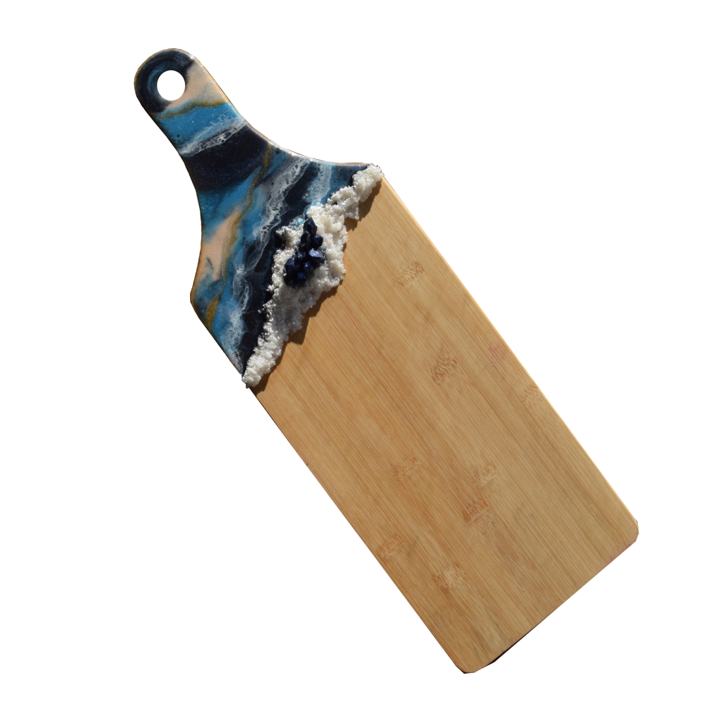 Abstract Resin-Designed Wooden Serving Tray