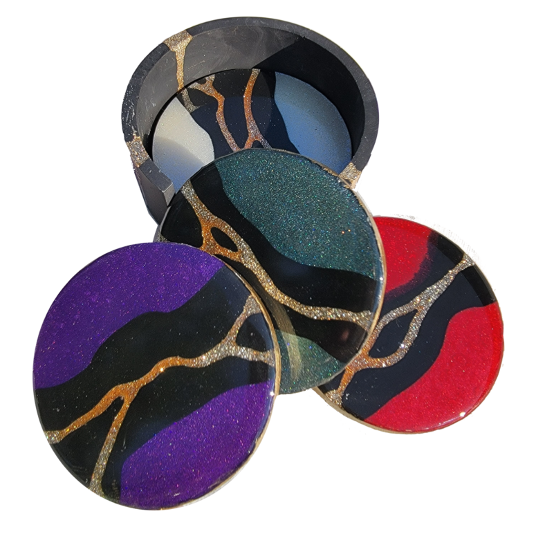 kintsugi style Coasters, Resin and Jesmonite