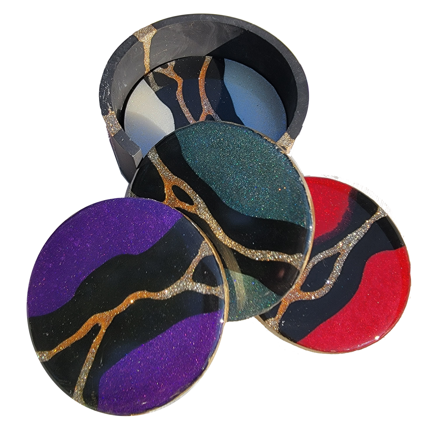 kintsugi style Coasters, Resin and Jesmonite