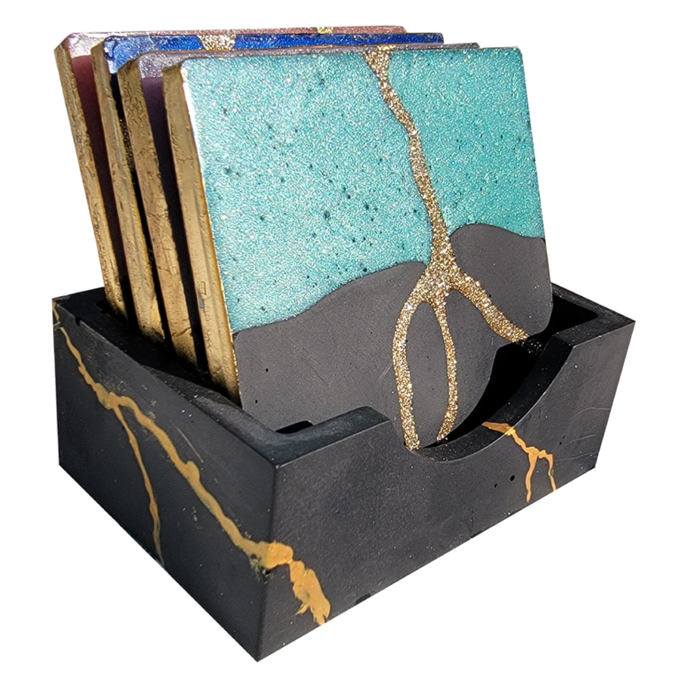 kintsugi style Coasters, Resin and Jesmonite