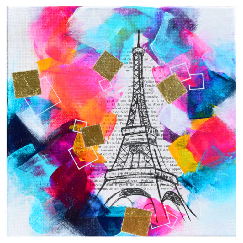 10 by 10 Acrylic painting of Eiffel Tower on canvas