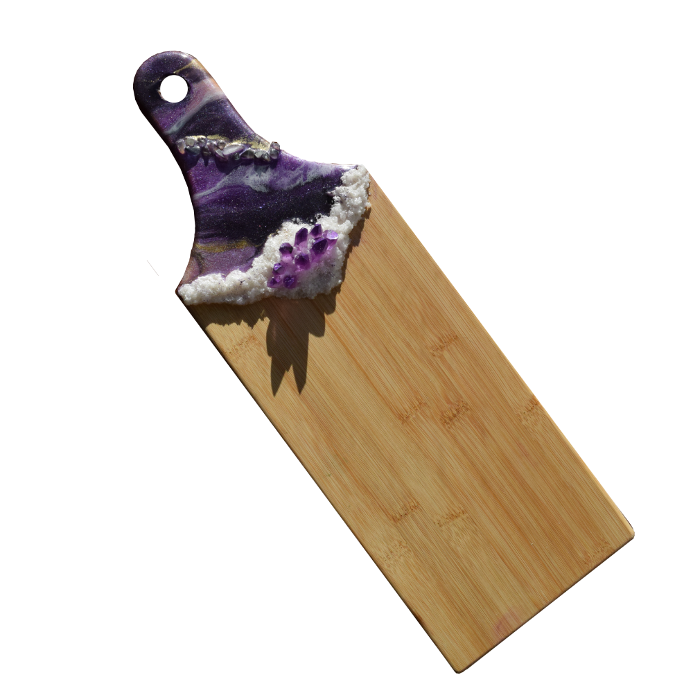 Abstract Resin-Designed Wooden Serving Tray